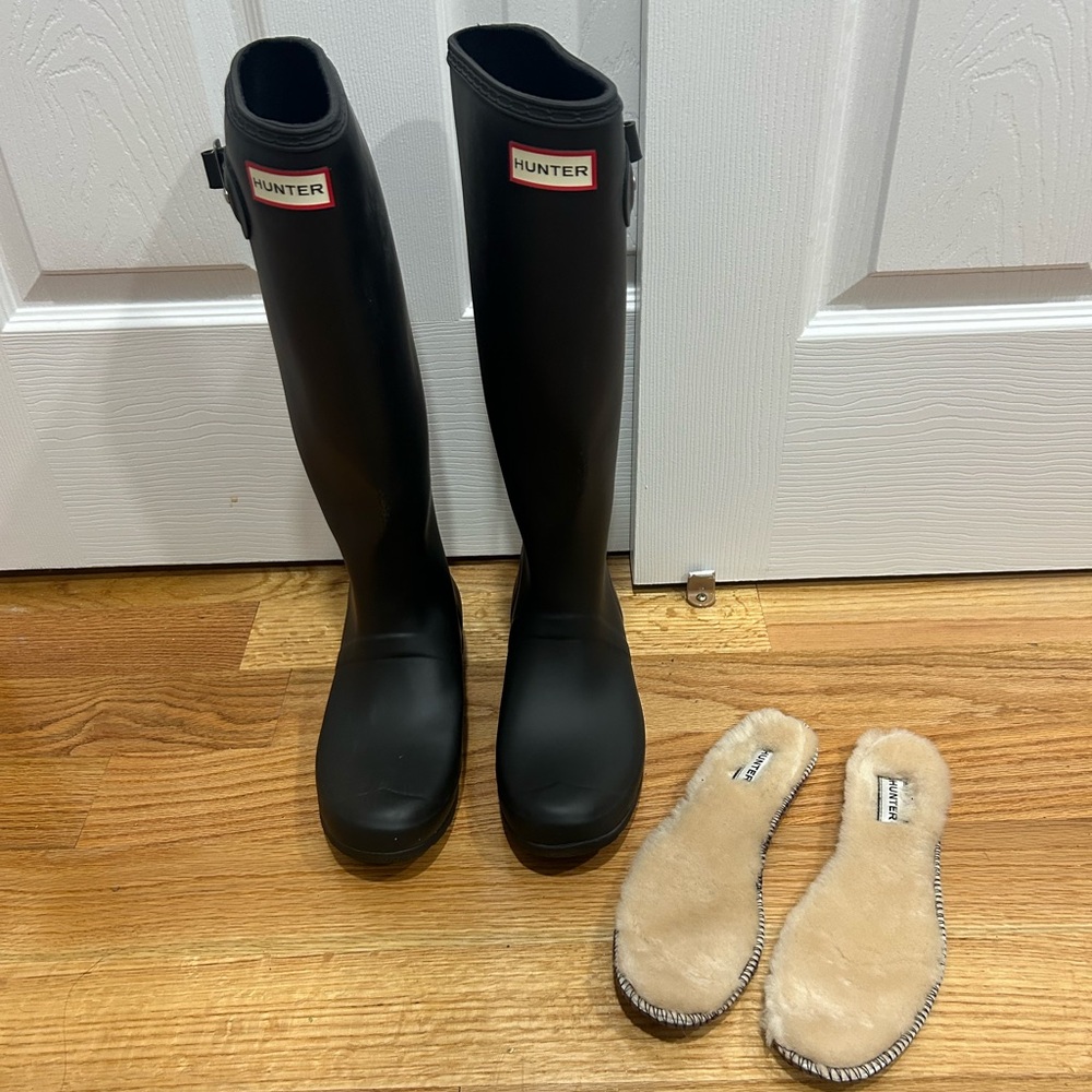 Hunter Original Tour Packable Tall Rain Boot with Shearling inserts